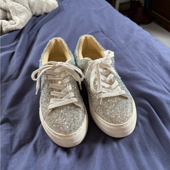 Betsey Johnson Glittering Silver Sneakers - Picture 1 of 4